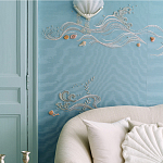 Обои с вышивкой ручной работы Amami Waves Moonbeam colourway on silk moire варинант исполнения - 2 | Loft Concept в Костроме