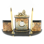 Настольный письменный набор из камня офиокальцит и бронзы с декором в виде льва Successful Leader варинант исполнения - 1 | Loft Concept в Костроме