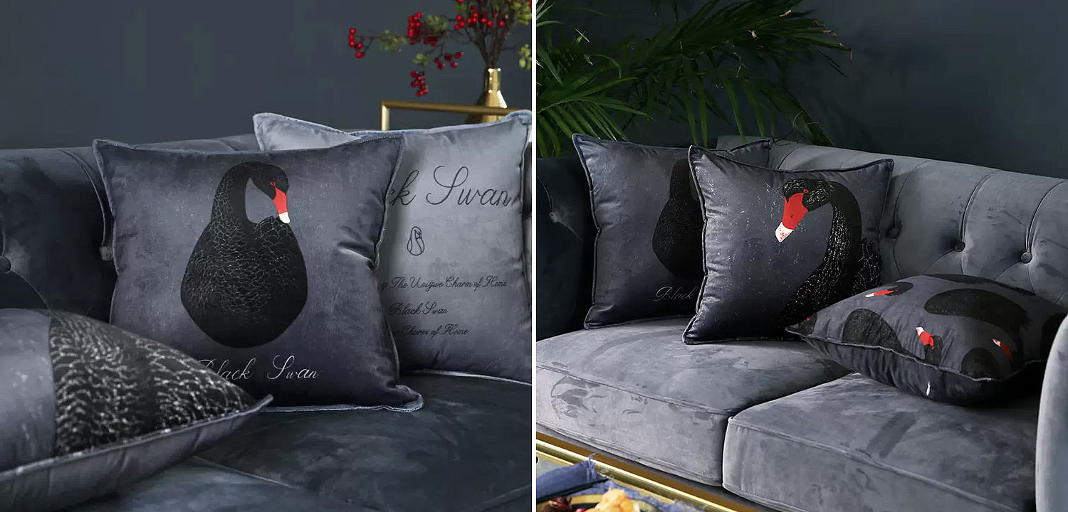 Декоративная подушка Black Swan II Cushion Черная Декоративная подушка Black Swan II Cushion Черная - Loft-Concept в Костроме