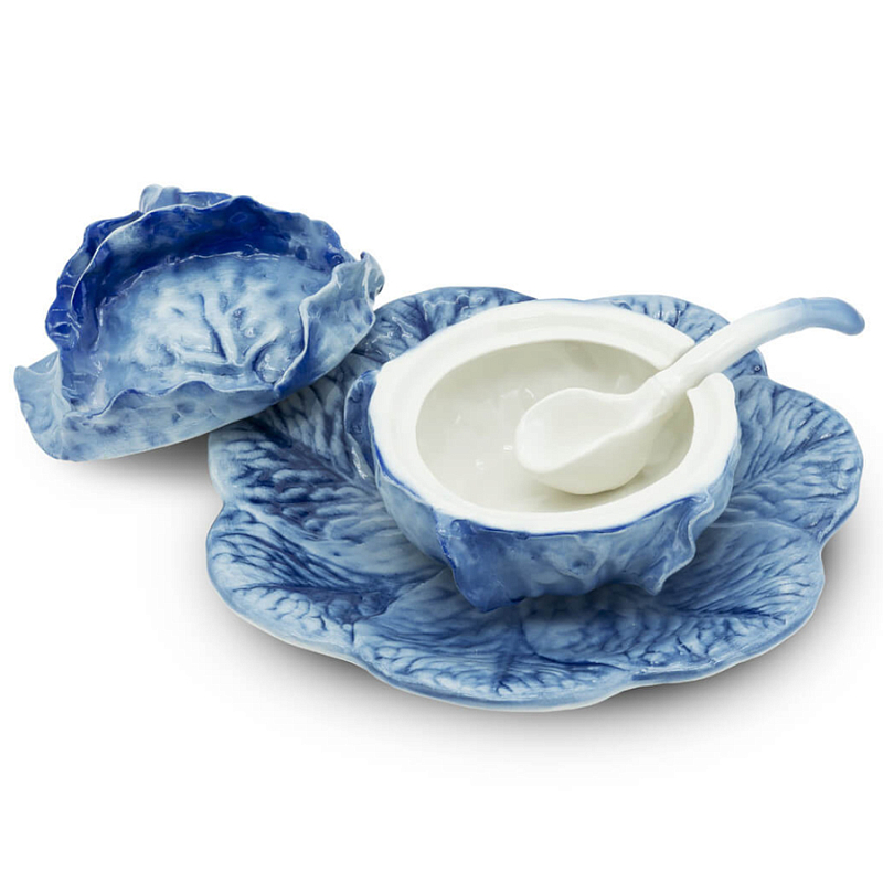 Супница SOUP BOWL CABBAGE W/PLATE D20 Blue Сапфирово-синий Супница SOUP BOWL CABBAGE W/PLATE D20 Blue Сапфирово-синий в Костроме | Loft Concept