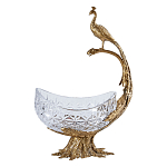 Чаша из прозрачного стекла на бронзовой подставке в виде павлина с рельефным хвостом Eden Garden варинант исполнения - 1 | Loft Concept в Костроме