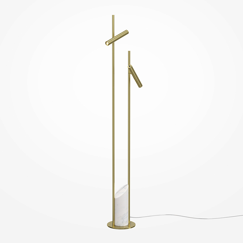 Напольный торшер светодионый золотой Lumen Duo Латунь Белый Мрамор Bianco в Костроме | Loft Concept 