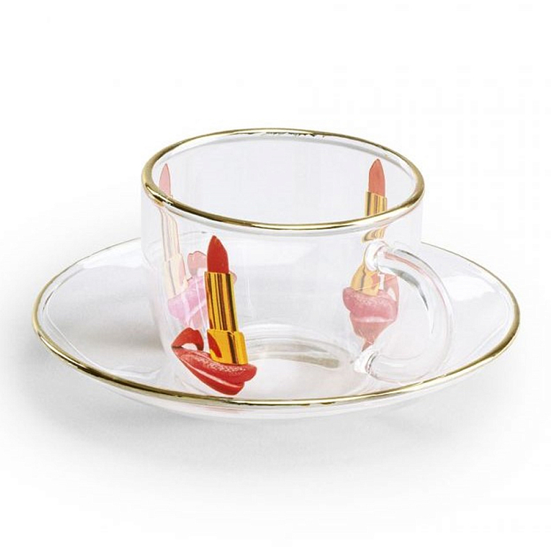 Кофейная пара Seletti Tongue Прозрачный Золотой Красный Кофейная пара Seletti Tongue Прозрачный Золотой Красный в Костроме | Loft Concept