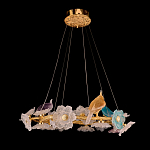 Люстра круглая на золотом каркасе с птичками и цветочным декором Miscellaneous herbs варинант исполнения - 2 | Loft Concept в Костроме