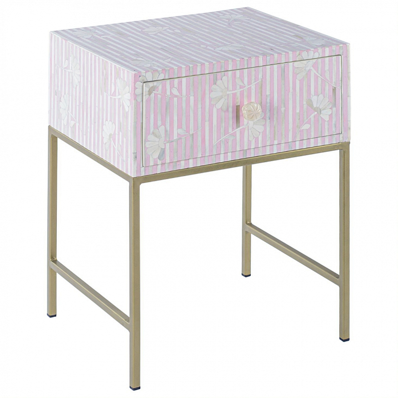 Тумбочка Pink Flower Indian Bone Inlay nightstand Розовый Тумбочка Pink Flower Indian Bone Inlay nightstand Розовый в Костроме | Loft Concept