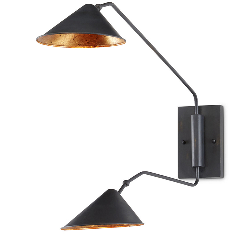 Бра настенное на тонком кронштейне с 2-мя конусообразными плафонами Vintage Reading Light Черный Золотой Бра настенное на тонком кронштейне с 2-мя конусообразными плафонами Vintage Reading Light Черный Золотой в Костроме | Loft Concept