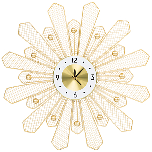 Часы настенные из металла в виде солнца с белым циферблатом Mirror Tower Clock