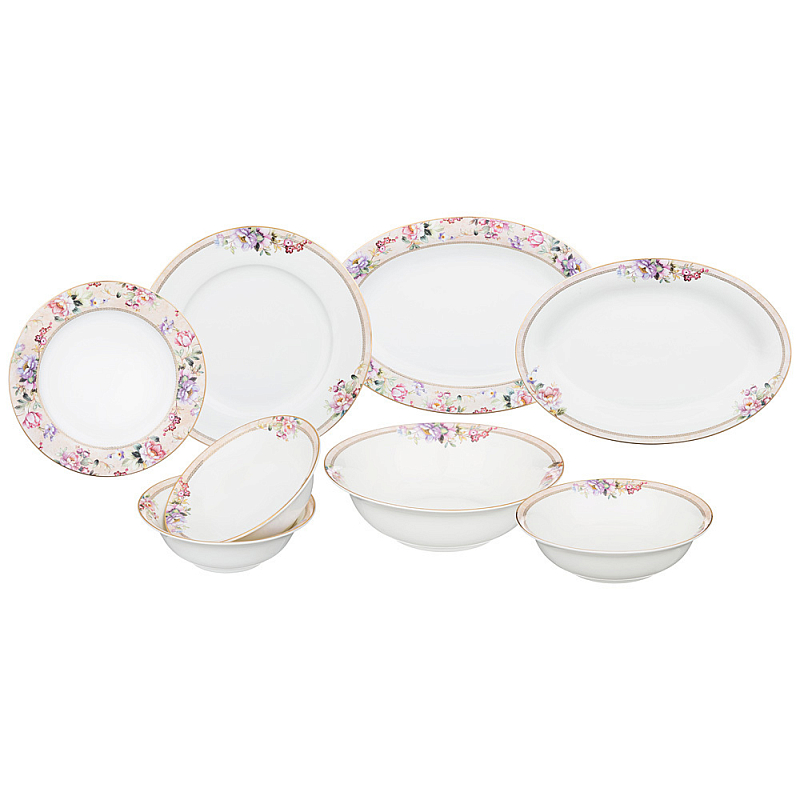 Сервиз столовый из фарфора белый с цветочным принтом на 6 персон 23 предмета Flower Porcelain Collection Белый Мульти Сервиз столовый из фарфора белый с цветочным принтом на 6 персон 23 предмета Flower Porcelain Collection Белый Мульти в Костроме | Loft Concept
