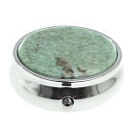 Таблетница карманная круглая с 3-мя отделениями с зеркалом и накладкой из натурального камня Жадеит Silver Stone Pillboxes варинант исполнения - 3 | Loft Concept в Костроме