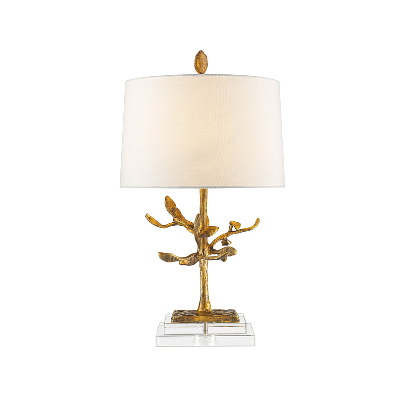 Настольная лампа с кремовым льняным цилиндрическим абажуром и ножкой в форме золотистой ветки Gilded Nola Золотой Белый Бежевый в Костроме | Loft Concept 
