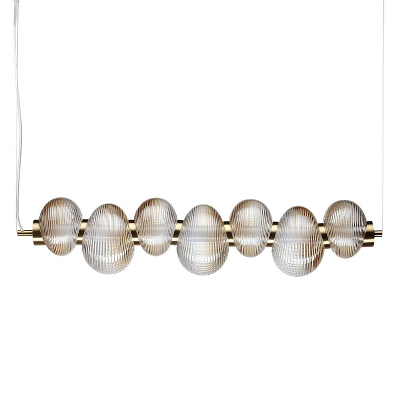 Подвесной светильник линейный с 7-ю рифлеными стеклянными шарами Marcelh Light Бронза Прозрачный Хром Серый в Костроме | Loft Concept 