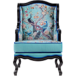 Кресло из натурального бука бирюзовое с изображением птиц и цветов Turquoise Chinoiserie Garden Armchair варинант исполнения - 1 | Loft Concept в Костроме