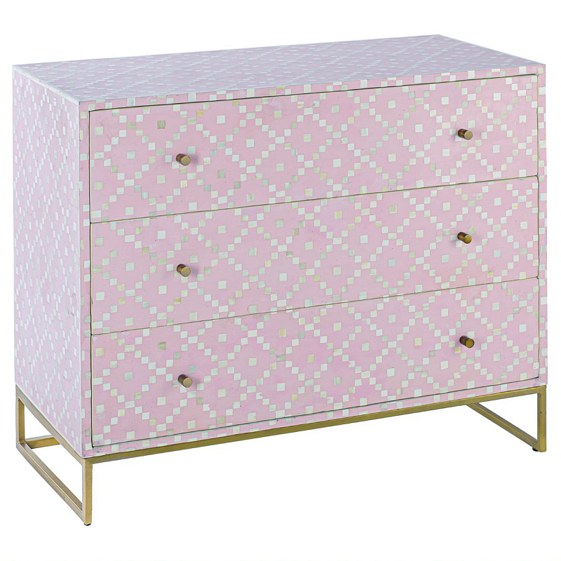 Комод инкрустация костью Pink Indian Bone Inlay 3 drawer Розовый Розовый Комод инкрустация костью Pink Indian Bone Inlay 3 drawer Розовый Розовый в Костроме | Loft Concept