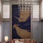 Обои ручная роспись в стиле Арт-деко Whistler Peacocks Colourway SC-100 on Empire Blue dyed silk варинант исполнения - 1 | Loft Concept в Костроме