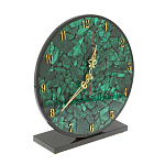 Часы настольные круглые из натурального камня Малахит Round Stone Clock варинант исполнения - 2 | Loft Concept в Костроме