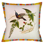 Декоративная подушка бежевая в разноцветную полоску с изображением птиц и цветов Blooming Birds Colorful Cushion варинант исполнения - 10 | Loft Concept в Костроме