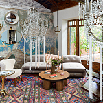 Дизайнерский угловой диван с велюровой светло-коричневой обивкой Fosse Sofa варинант исполнения - 7 | Loft Concept в Костроме