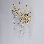 Бра золотого цвета с декоративными ветвями и прозрачными подвесками в форме листьев Droplet Chandelier варинант исполнения - 3 | Loft Concept в Костроме