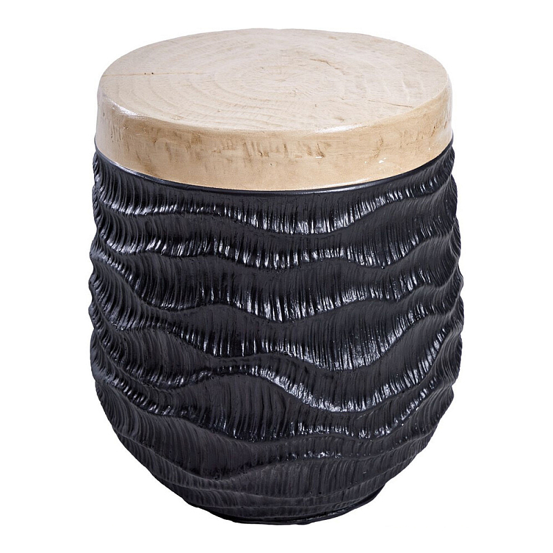 Приставной столик с фактурой под натуральное дерево Immortality Кремовый Черный в Костроме | Loft Concept 