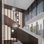 Люстра каскадная с 5-ю круглыми стеклянными плафонами дымчатого цвета и черными деталями Orbit Serenade варинант исполнения - 5 | Loft Concept в Костроме