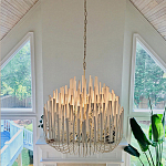 Люстра белая с несколькими ярусами деревянных палочек Bright Wooden Chandelier варинант исполнения - 2 | Loft Concept в Костроме