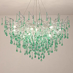 Люстра серебрянная с зелеными стеклянными подвесками в форме капель FAIRYTREE Light варинант исполнения - 1 | Loft Concept в Костроме
