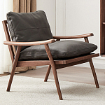 Кресло c каркасом из массива дерева и мягкой кожаной обивкой Walnut Armchair варинант исполнения - 1 | Loft Concept в Костроме