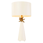 Настольная лампа с декоративным элементом золотого цвета и цилиндрическим абажуром из папье-маше светлого оттенка Flambeau варинант исполнения - 1 | Loft Concept в Костроме