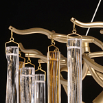 Люстра линейная золотого цвета с декоративными ветвями и длинными стеклянными подвесками в форме сосулек Droplet Chandelier варинант исполнения - 7 | Loft Concept в Костроме