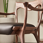 Стул деревянный с мягким сиденьем из коричневой натуральной кожи Moon Walnut Furniture варинант исполнения - 4 | Loft Concept в Костроме