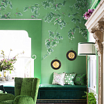 Обои ручная роспись Silk Tree Colourway SC-92 on Emerald Green dyed silk варинант исполнения - 2 | Loft Concept в Костроме