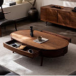 Кофейный стол овальный из дерева с 2-мя ящиками Coffee Walnut Table варинант исполнения - 2 | Loft Concept в Костроме