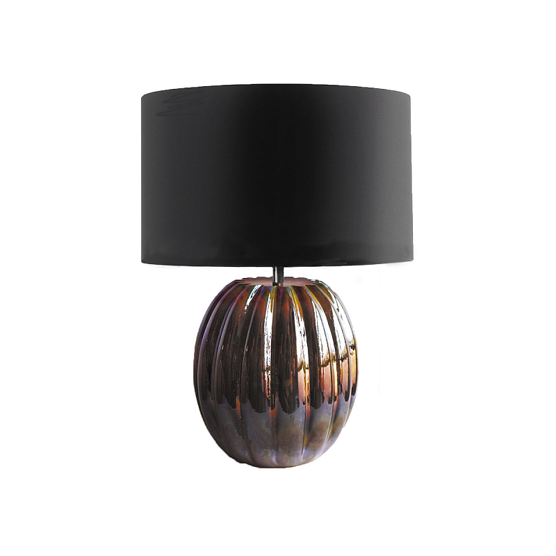  Настольная лампа с черным цилиндрическим абажуром и ребристым шарообразным основанием из коричневого стекла с дуохромным эффектом Natural Concepts Черный Коричневый в Костроме | Loft Concept 