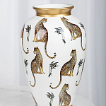 Ваза белая овальная с рисунком леопардов и золотыми акцентами LEOPARD Collection варинант исполнения - 3 | Loft Concept в Костроме