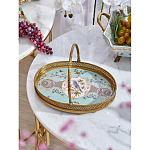 Блюдо овальное с ручкой и голубым фарфоровым дном с цветочным рисунком Blue Garden варинант исполнения - 3 | Loft Concept в Костроме