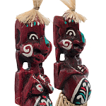 Комплект из 2-х деревянных статуэток Asmat Straw Headdress Statuettes Red Turquoise варинант исполнения - 3 | Loft Concept в Костроме