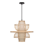 Подвесной светильник фигурный из деревянных прутьев с плафоном из натуральной ткани Light Inside the Cell варинант исполнения - 3 | Loft Concept в Костроме