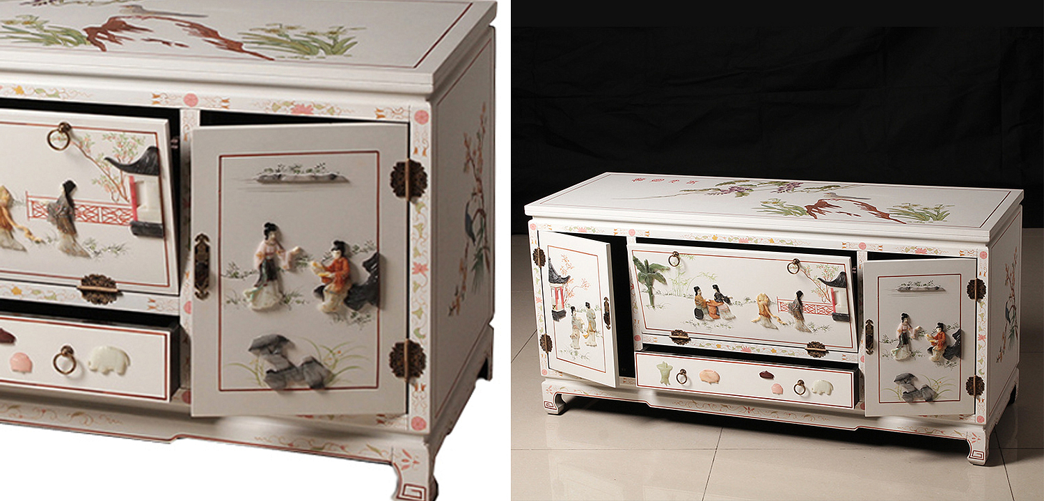 Белый Комод в Китайском стиле с каменным Барельефом Walk in the Garden Chinese Chest of Drawers Белый Комод в Китайском стиле с каменным Барельефом Walk in the Garden Chinese Chest of Drawers - Loft-Concept в Костроме