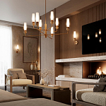 Люстра на штанге с 8-ю цилиндрическими матовыми плафонами и шарами из камня Orb Essence варинант исполнения - 9 | Loft Concept в Костроме