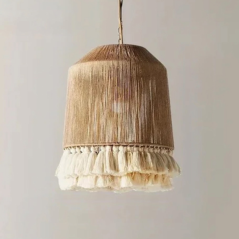 Люстра круглая плетеная с кисточками Small Solar Glow Бежевый в Костроме | Loft Concept 