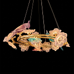 Люстра круглая на золотом каркасе с птичками и цветочным декором Miscellaneous herbs варинант исполнения - 4 | Loft Concept в Костроме