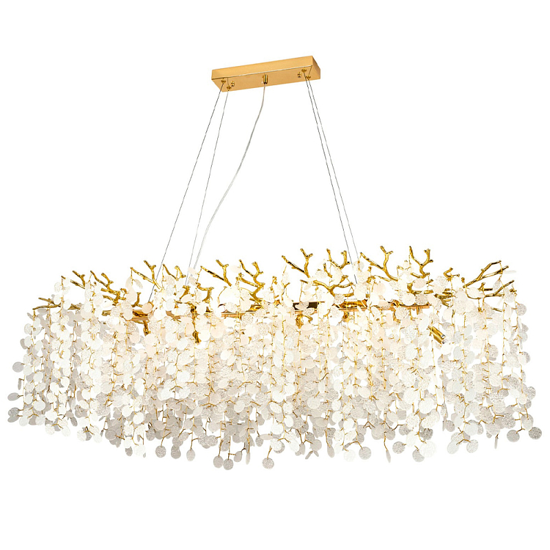 Линейная люстра с круглыми хрустальными подвесками Fairytree Gold Crystal Branches Linear Chandelier Золотой Белое матовое стекло Линейная люстра с круглыми хрустальными подвесками Fairytree Gold Crystal Branches Linear Chandelier Золотой Белое матовое стекло в Костроме | Loft Concept