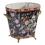 Кашпо из фарфора черная с цветочной росписью и бронзовой стрекозой Spring Garden варинант исполнения - 3 | Loft Concept в Костроме