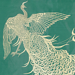 Обои ручная роспись в стиле Арт-деко Whistler Peacocks Original colourway on green painted silk варинант исполнения - 2 | Loft Concept в Костроме