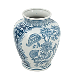 Ваза округлой формы белого цвета с синим растительным узором Blue & White Ornament  варинант исполнения - 1 | Loft Concept в Костроме