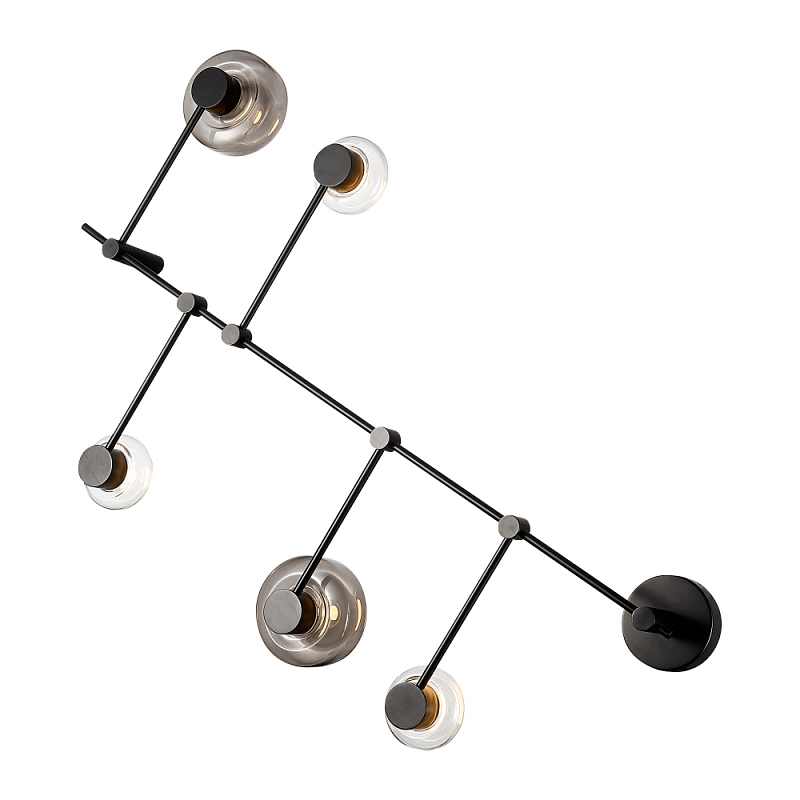 Бра с 5-ю плафонами разного диаметра и цвета Polyhedron Дымчатый (Smoke) Прозрачный Черный в Костроме | Loft Concept 