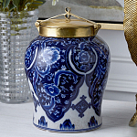 Ваза с насыщенным синим орнаментом и золотой крышкой Blue & White Ornament  варинант исполнения - 2 | Loft Concept в Костроме