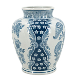 Ваза округлой формы белого цвета с синим растительным узором Blue & White Ornament  варинант исполнения - 2 | Loft Concept в Костроме