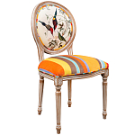 Стул бежевый в разноцветную полоску из натурального бука с изображением птиц и цветов Blooming Red Birds Colorful Stripes Chair варинант исполнения - 2 | Loft Concept в Костроме