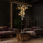 Люстра подвесная вытянутой формы с плафонами из стекла и металла с двумя вертикальными подвесками Gilded Mirage  варинант исполнения - 9 | Loft Concept в Костроме